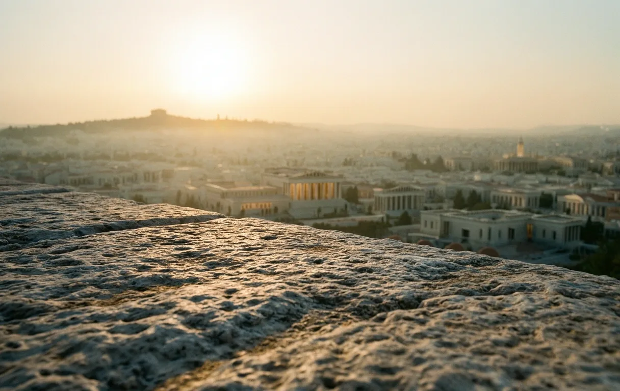Sun-drenched limestone texture in Athens